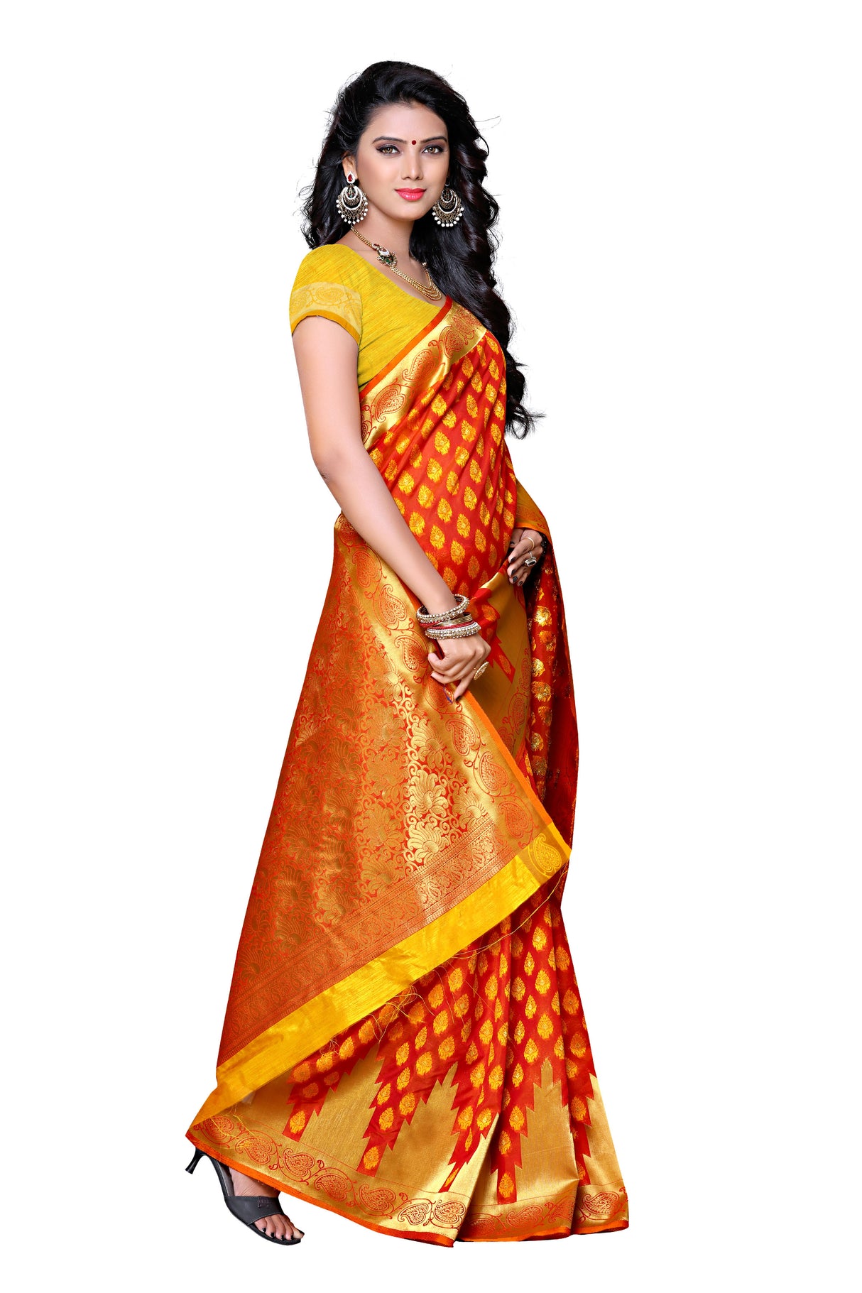 Mimosa Womens Art Silk Saree Kanjivaram Gold Color