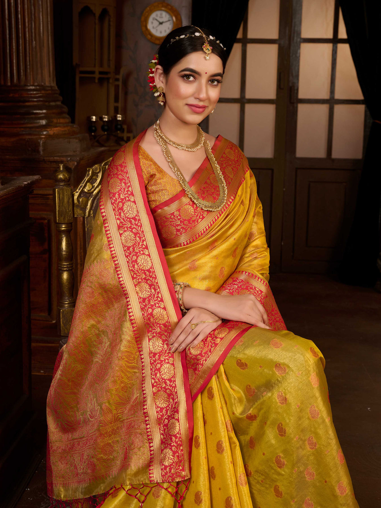 Mimosa Women's Woven Design Kanjivaram Art Silk Saree With Blouse Piece : SA0000943GD