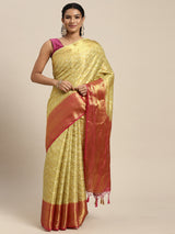 Mimosa Womens Art Silk Saree Kanjivaram Yellow Color