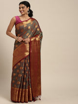 Mimosa Womens Art Silk Saree Kanjivaram Wine Color