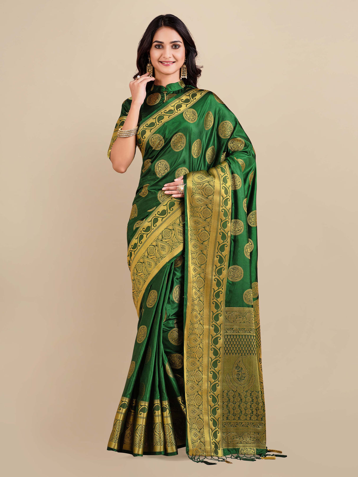 Mimosa Womens Art Silk Saree Kanjivaram BGreen Color