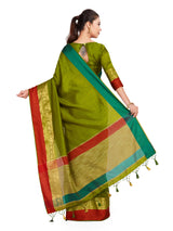 Mimosa Womens Raw Silk Saree Kanjivaram Olive Color