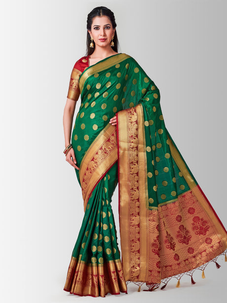 Mimosa Womens Art Silk Saree Kanjivaram BGreen Color