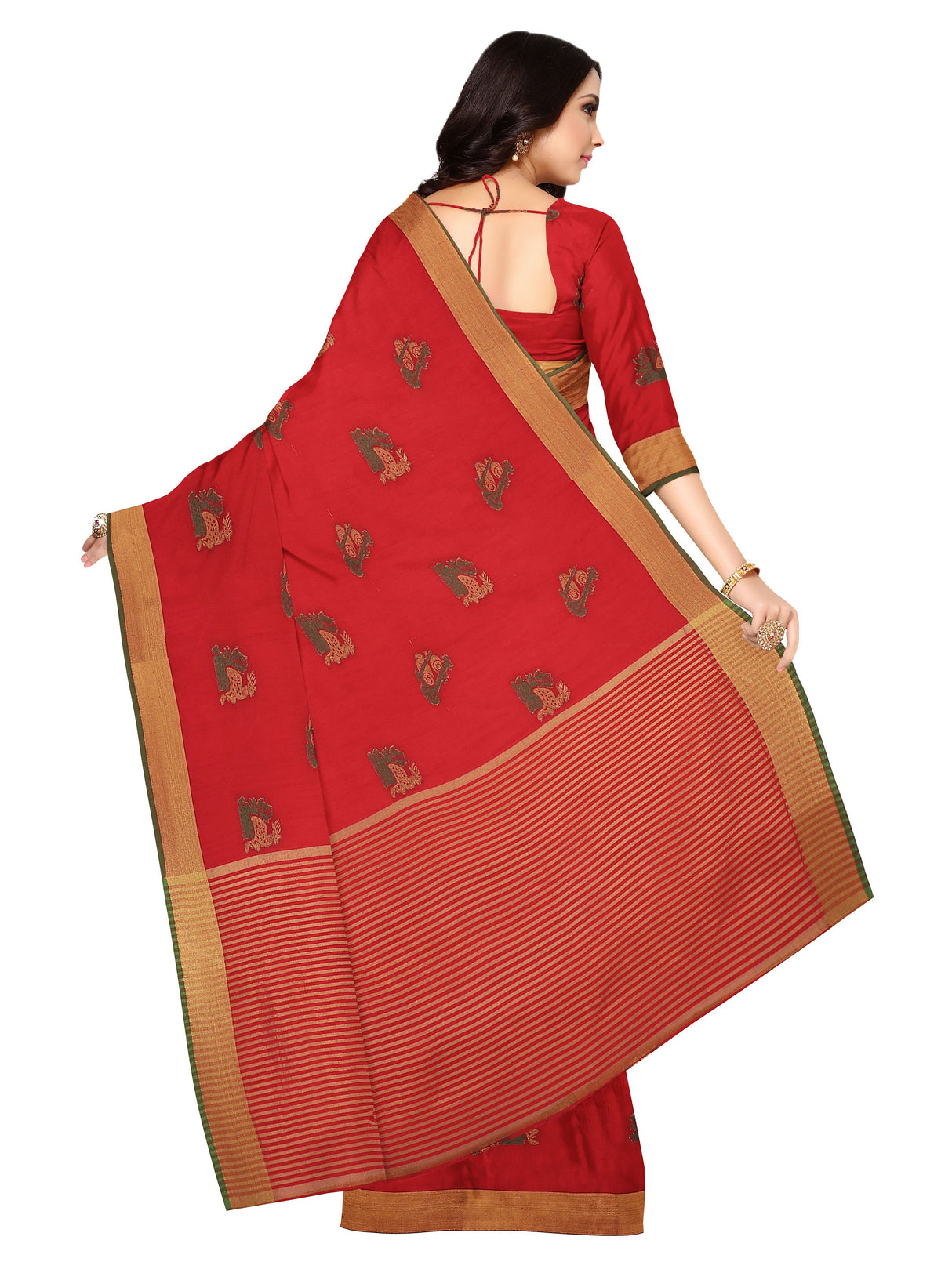 Mimosa Womens Art Silk Saree Kanjivaram Red Color