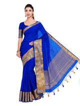 Mimosa Womens Linen Saree Kanjivaram style Royal Blue Color