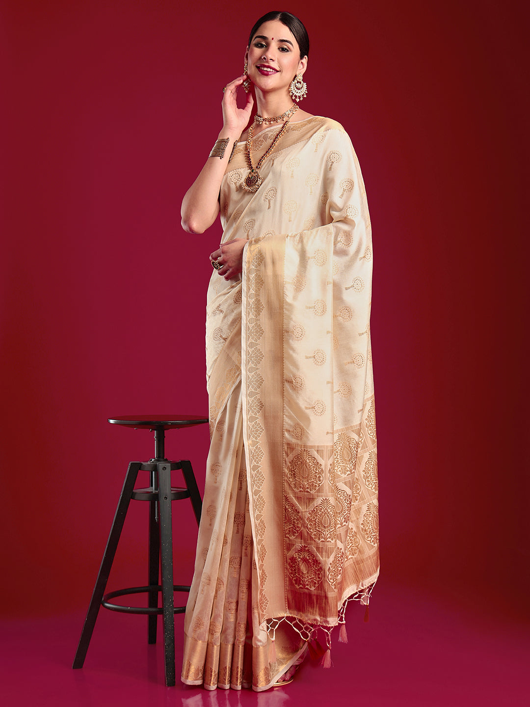 ANNI DESIGNER Women's Art Silk Kasavu Saree With Blouse  Piece(GSKI8502_Beige_FreeSize) : Amazon.in: Fashion