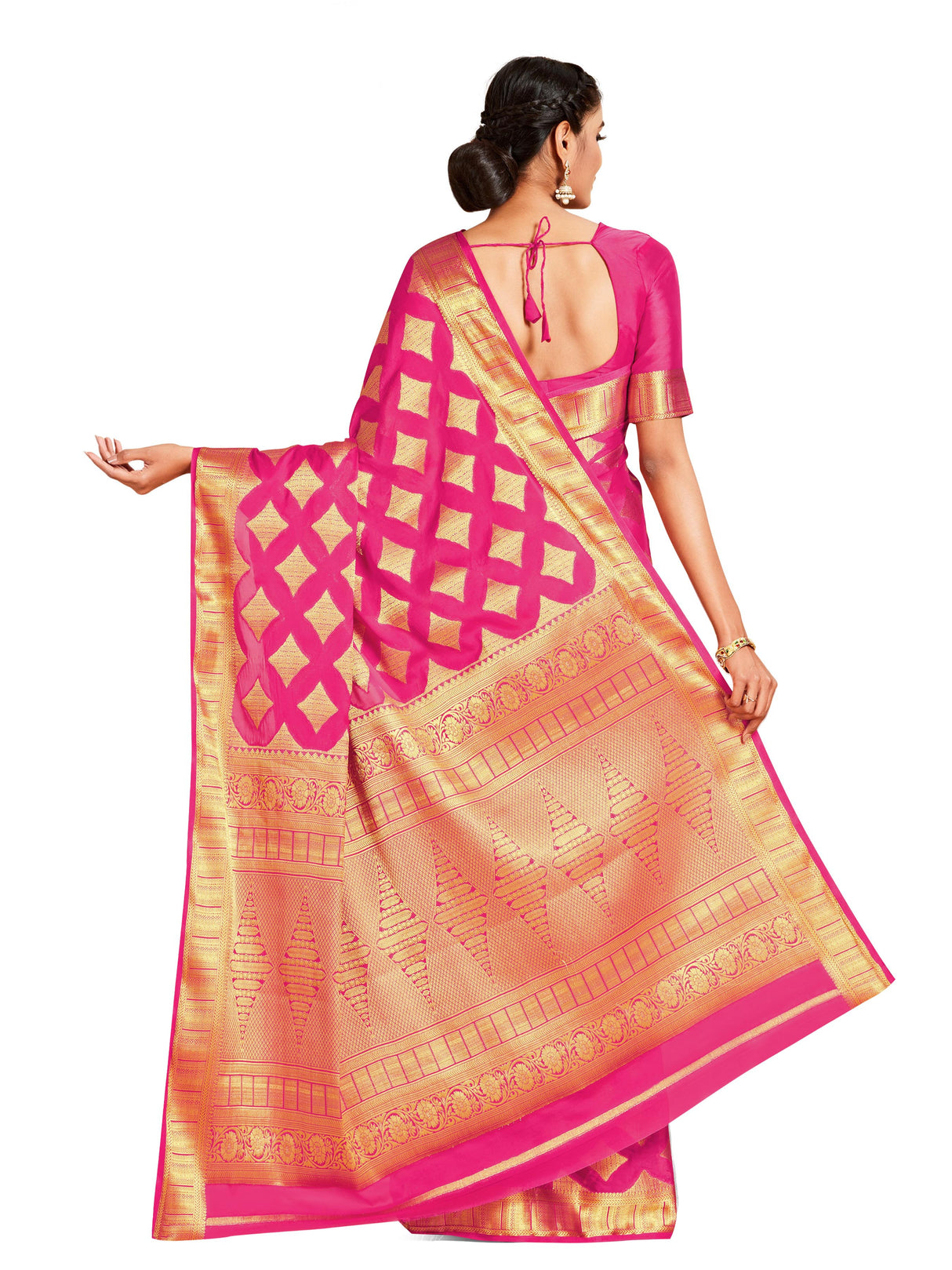 Mimosa Womens Crepe Saree Mysore Silk Strawberry Color