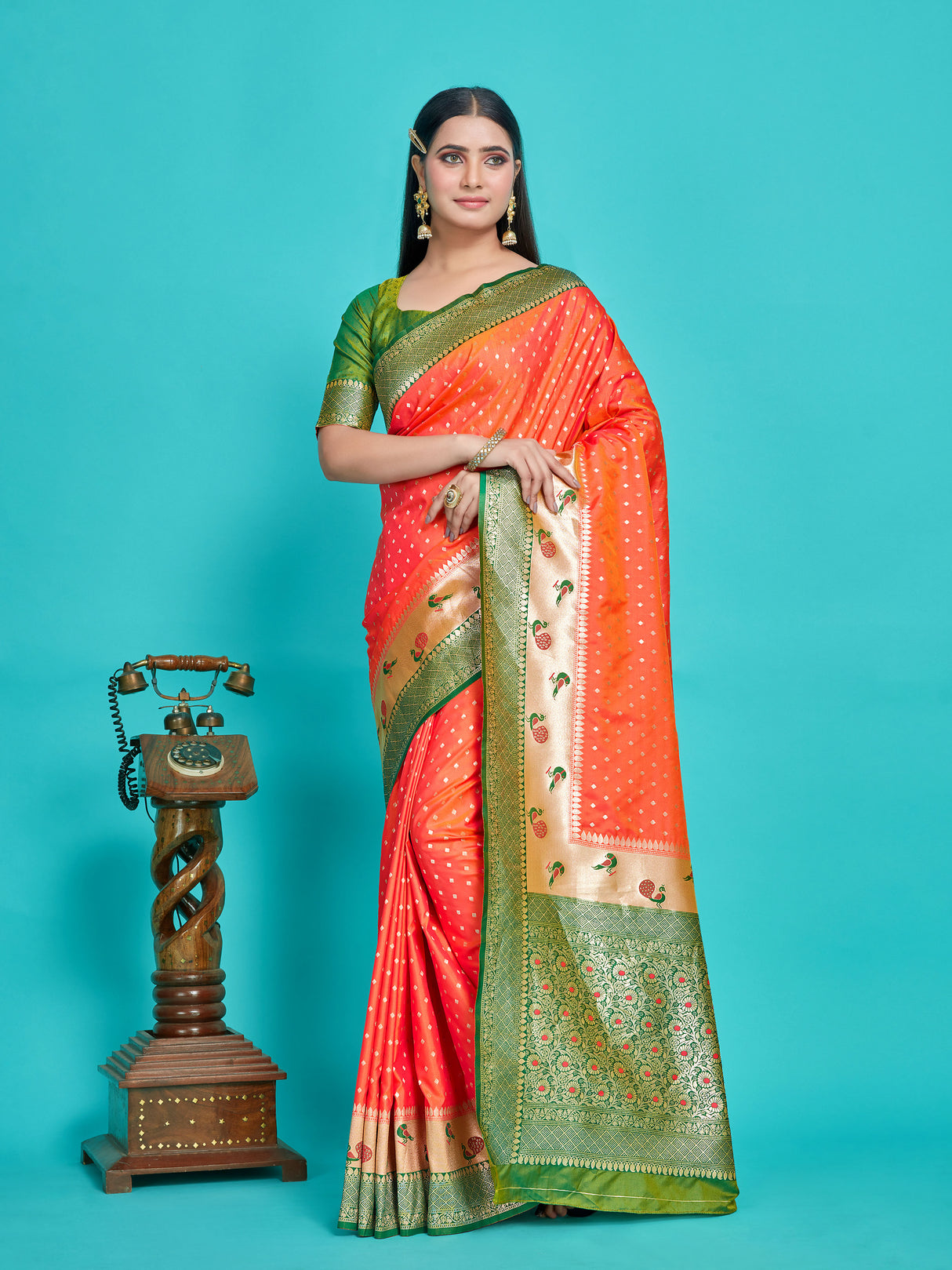 Mimosa Women's Woven Design Paithani Style Art Silk Saree With Blouse Piece : SA00001350PNKFREE