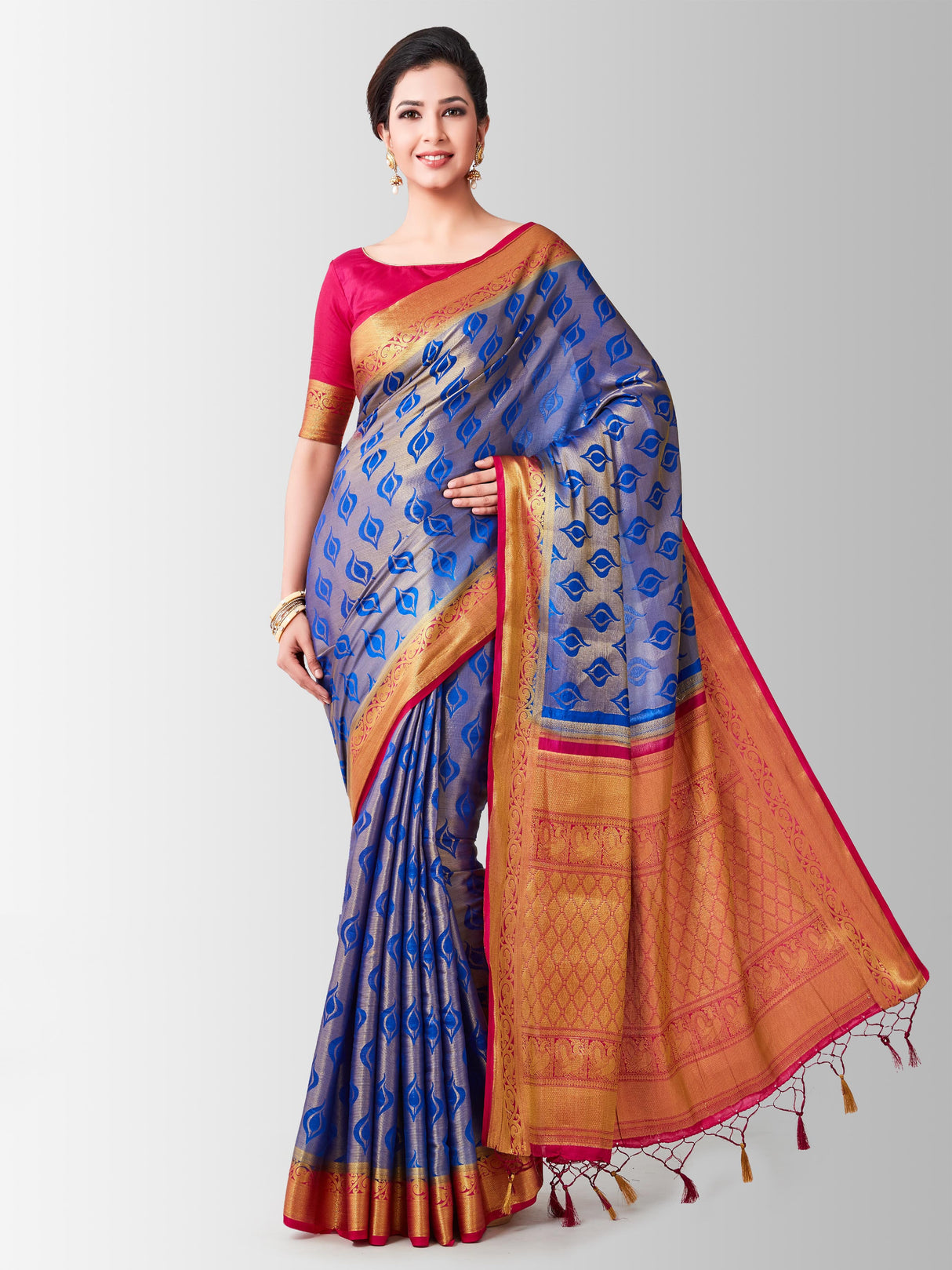 Mimosa Womens Art Silk Saree Kanjivaram Royal Blue Color