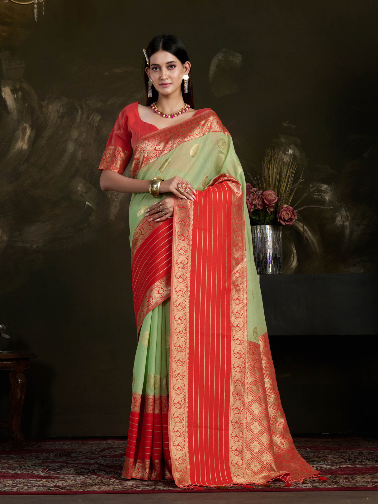 Mimosa Women's Woven Design Kanjivaram Style Art Silk Saree With Blouse Piece : SA0000869PS