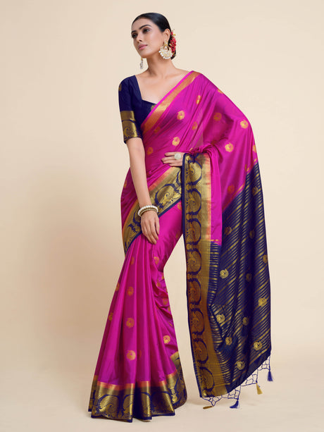 Mimosa Womens Crepe Saree Mysore Silk style Rani Color