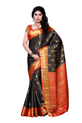 Mimosa Womens Art Silk Saree Kanjivaram Black Color