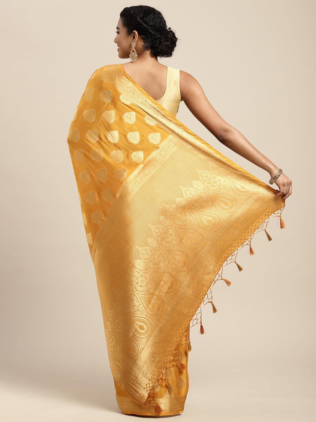 Mimosa Womens Crepe Saree Mysore Silk Mustard Color