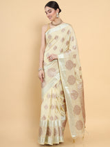 Mimosa Womens Art Silk Saree Kasavu Cream Color