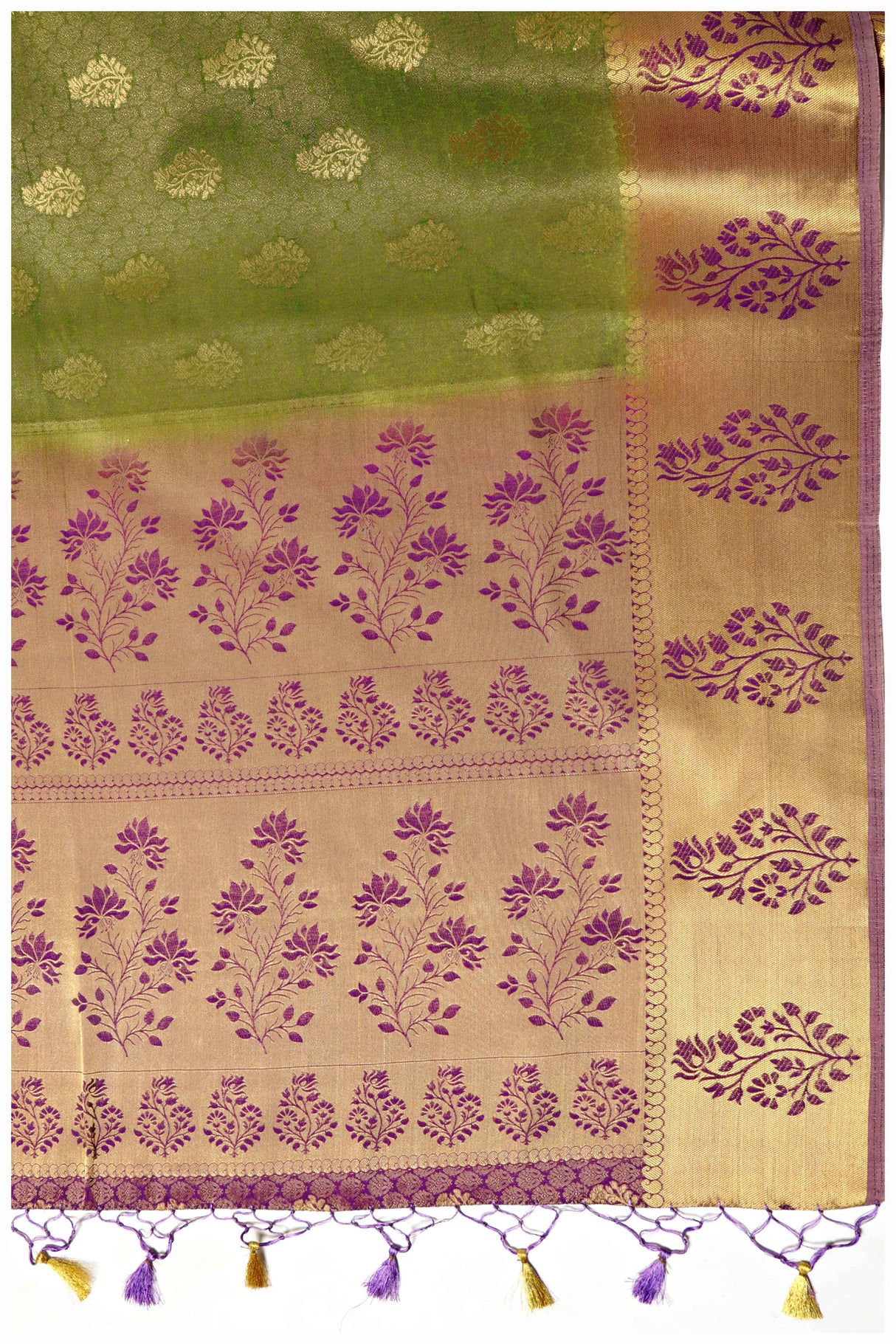 Mimosa Womens Art Silk Saree Kanjivaram Olive Color