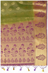 Mimosa Womens Art Silk Saree Kanjivaram Olive Color