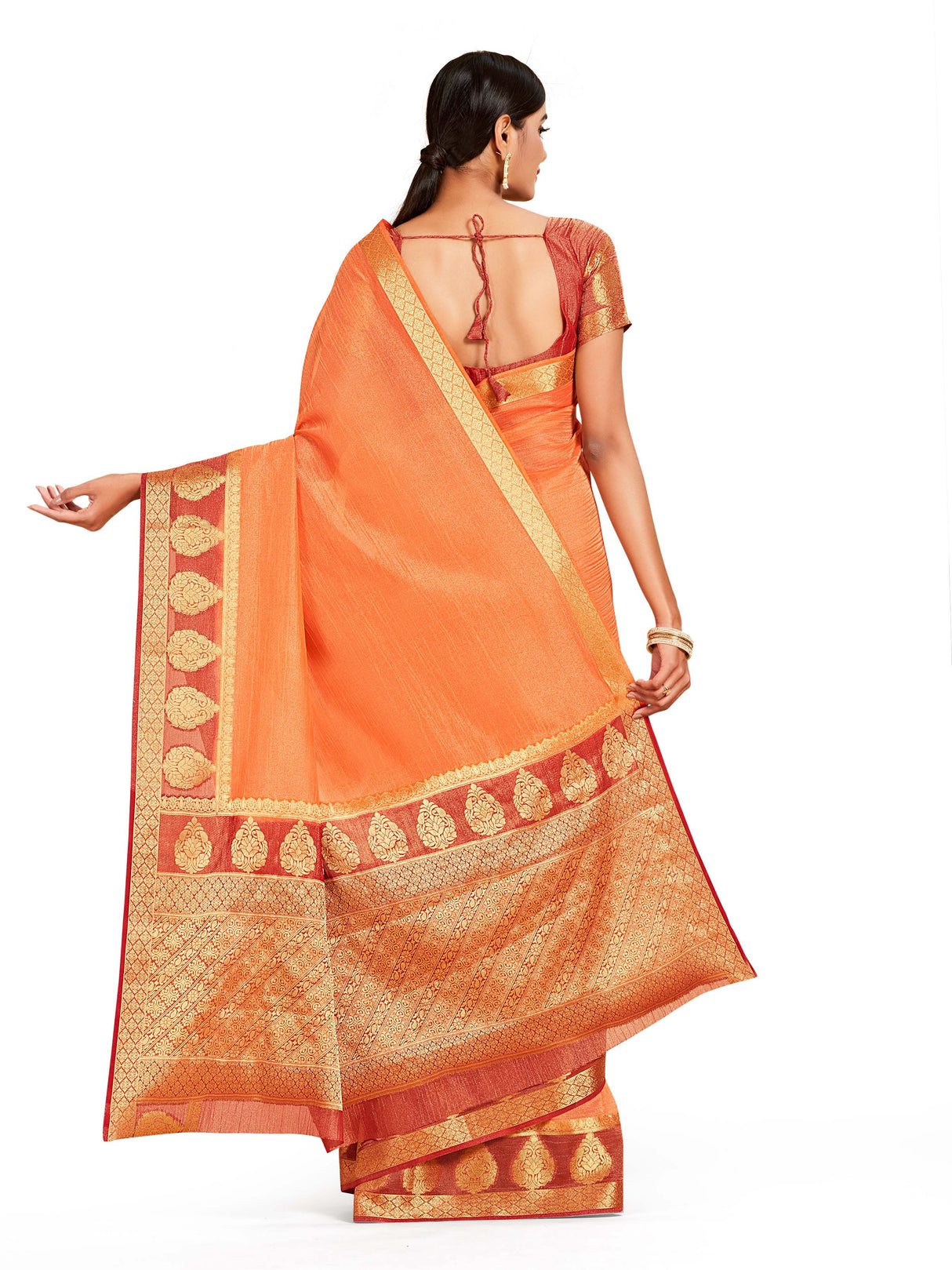 Mimosa Womens Art Silk Saree Kanjivaram style Peach Color