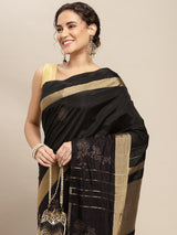 Mimosa Womens Art Silk Saree Banarasi Black Color