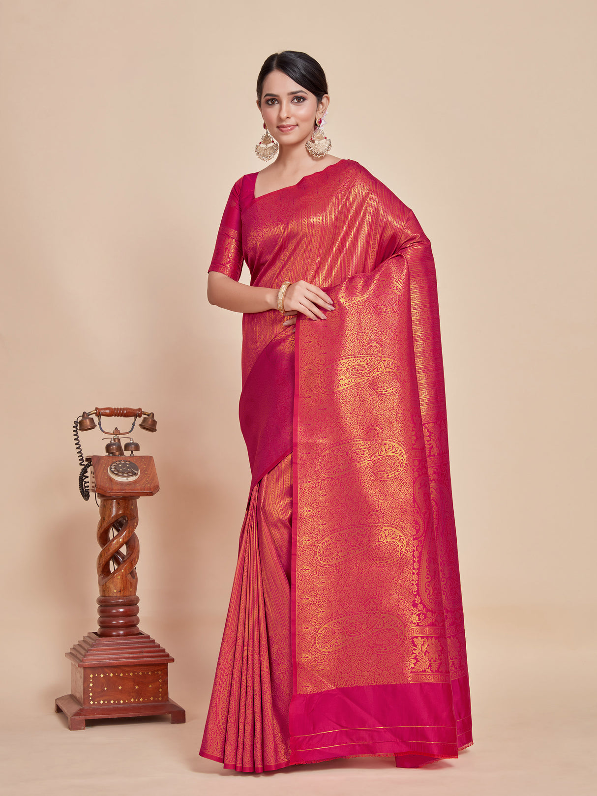 Mimosa Women's Woven Design Kanjivaram Style Art Silk Saree With Blouse Piece : SA00001376RNFREE