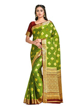 Mimosa Womens Crepe Saree Mysore Silk Olive Color