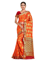 Mimosa Womens Crepe Saree Mysore Silk Peach Color