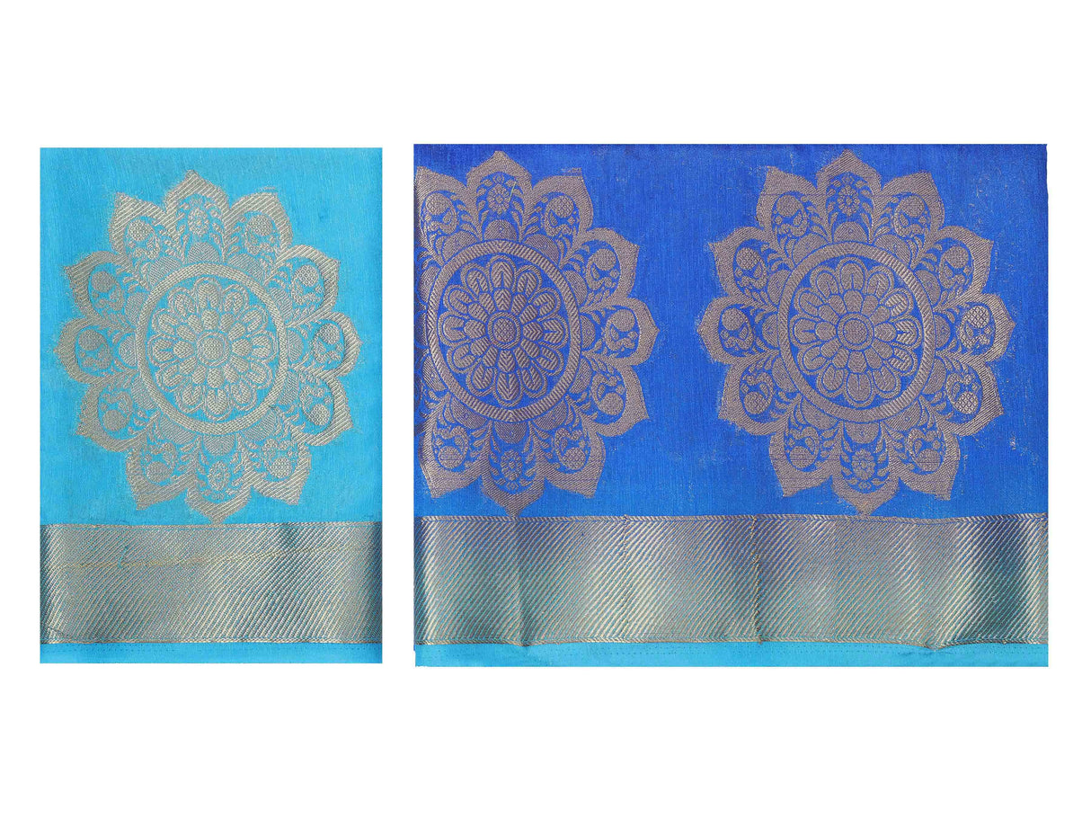 Mimosa Womens Linen Saree Kanjivaram style Royal Blue Color