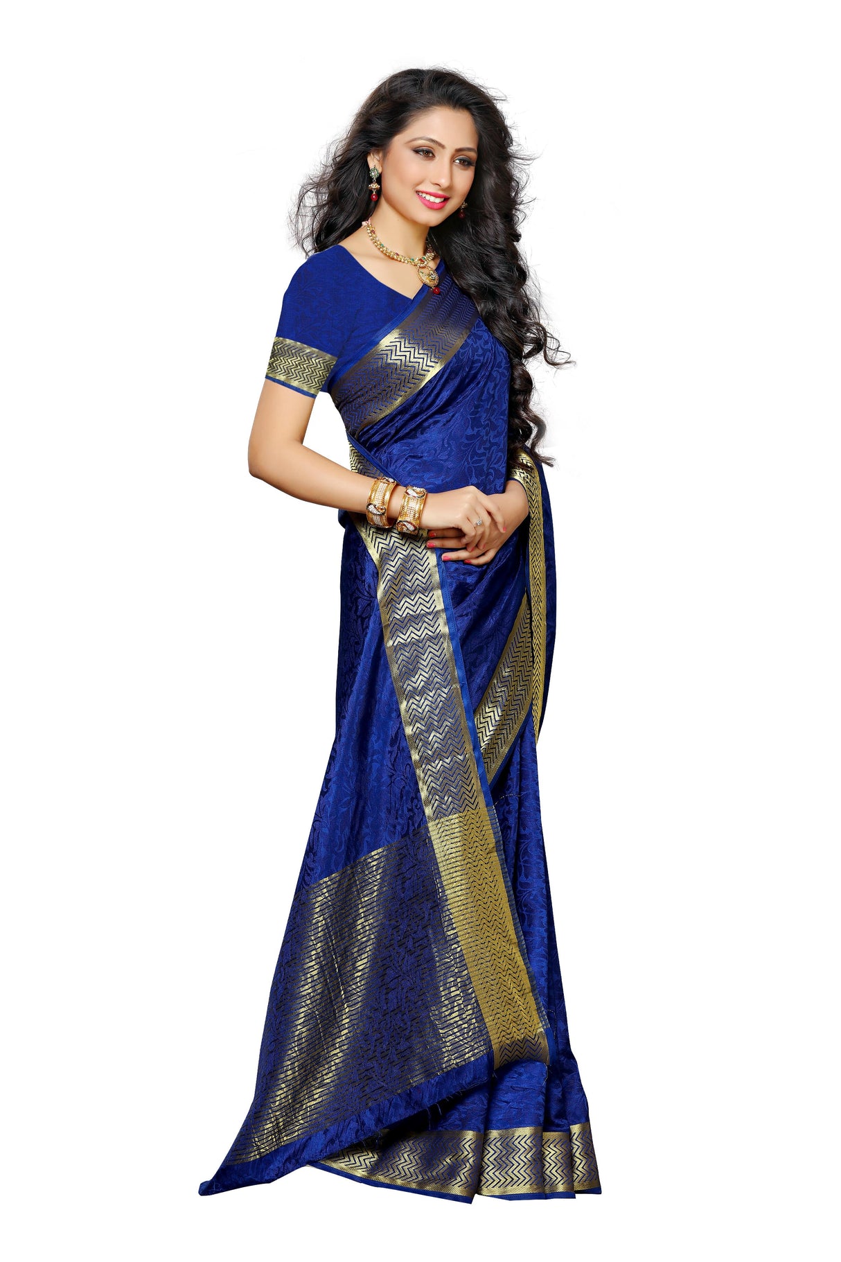 Mimosa Womens Tussar Silk Saree Kanjivaram style Navy Blue Color