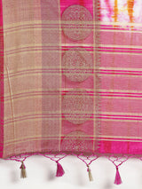 Mimosa Womens Linen Saree Banarasi style Rani Color