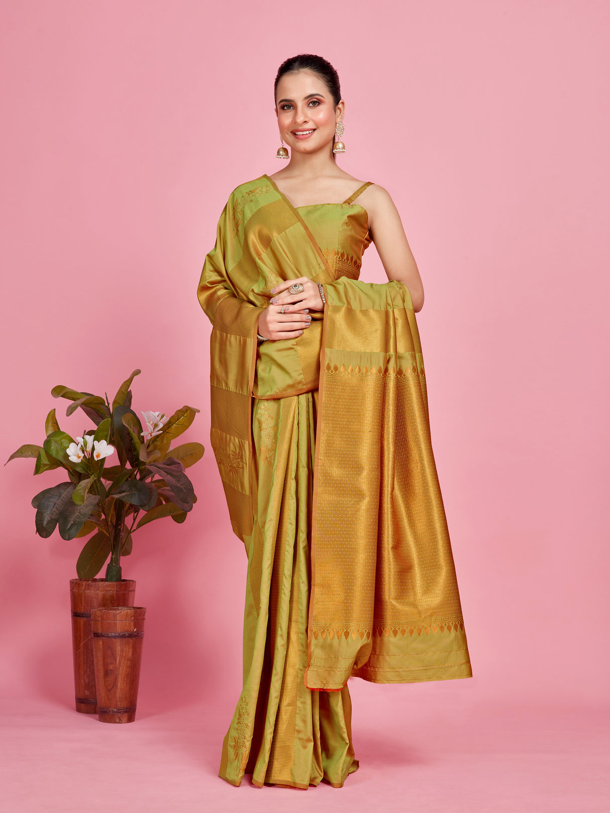 Mimosa Women's Woven Design Kanjivaram Style Art Silk Saree With Blouse Piece : SA00001383OLFREE