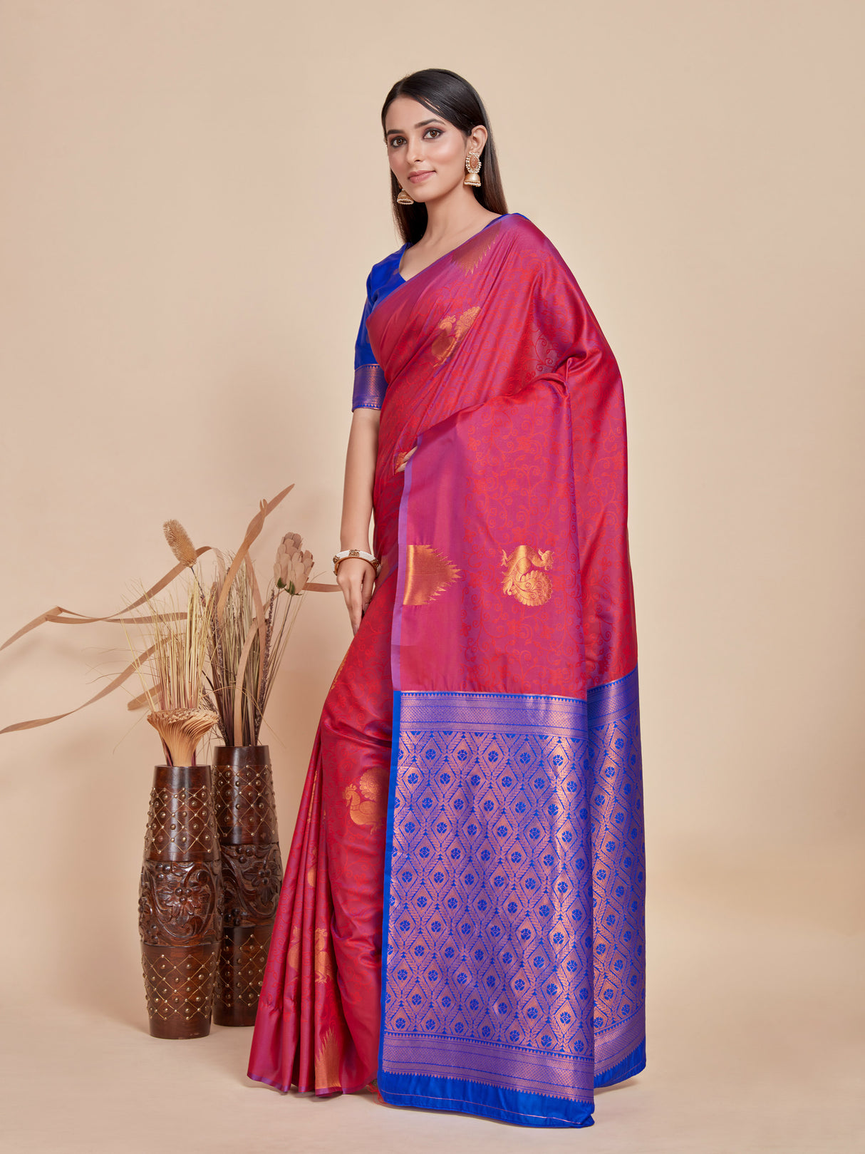 Mimosa Women's Woven Design Kanjivaram Style Art Silk Saree With Blouse Piece : SA00001415MRFREE