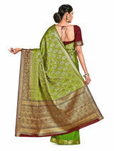 Mimosa Womens Art Silk Saree Kanjivaram Olive Color