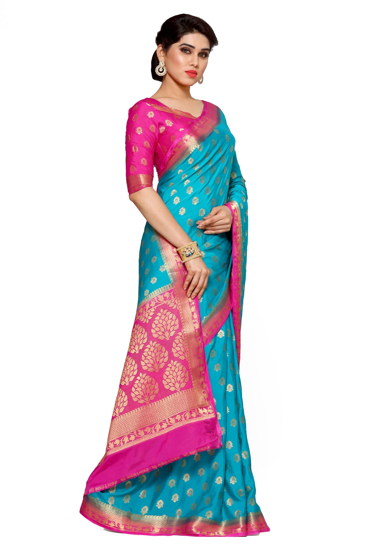 Mimosa Womens Crepe Saree Mysore Silk Saffire Color