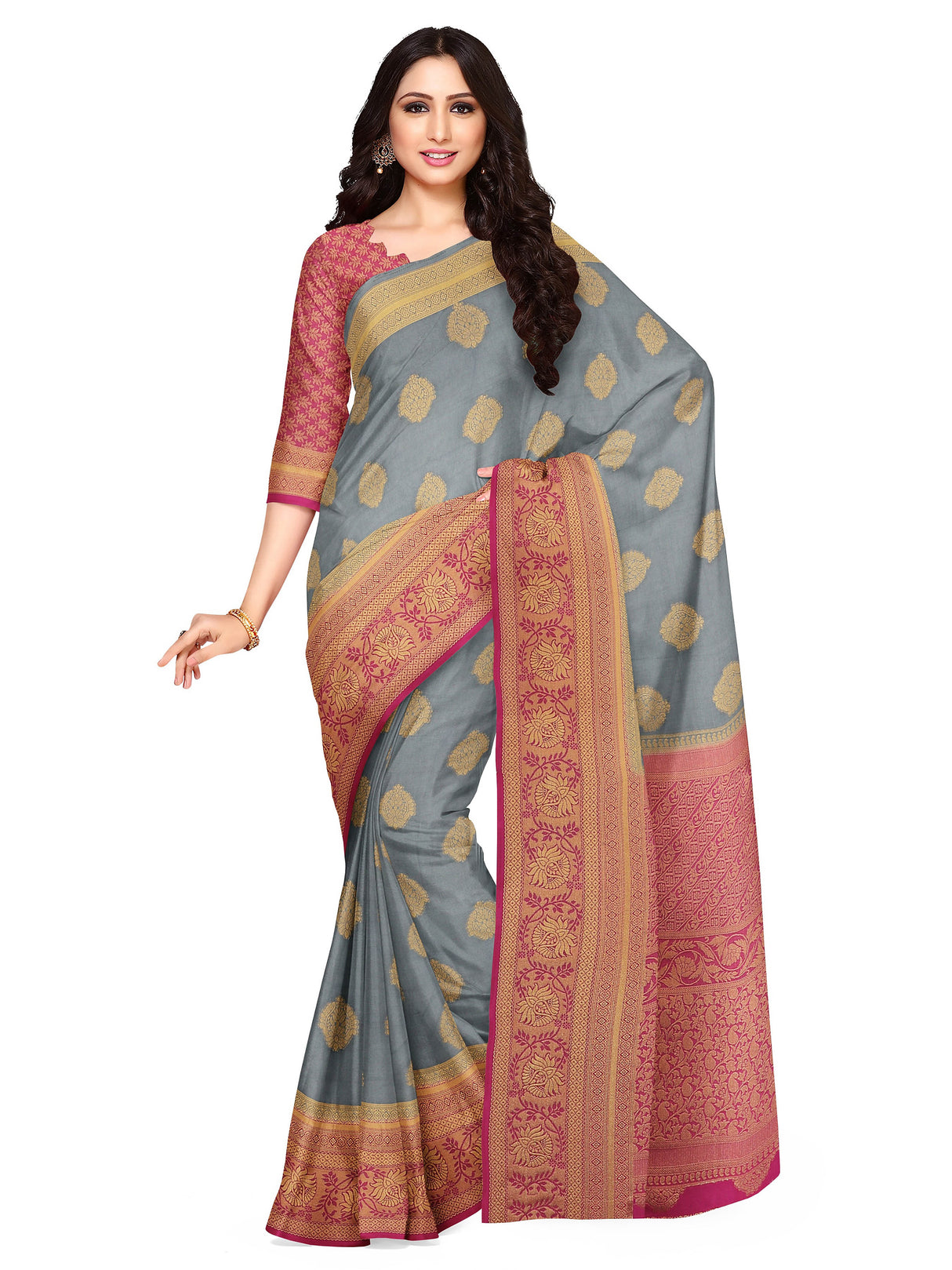 Mimosa Womens Art Silk Saree Kanjivaram Grey Color