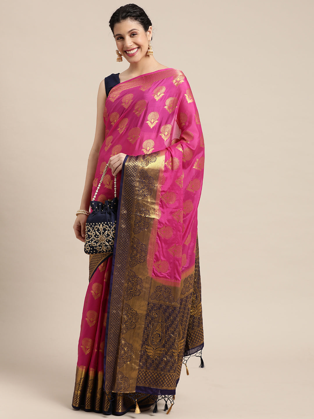 Mimosa Womens Crepe Saree Mysore Silk Rani Color