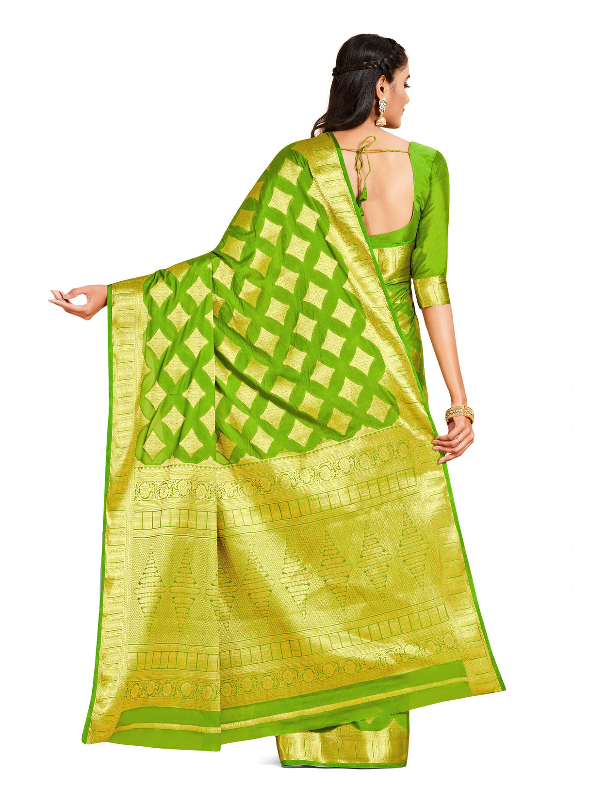 Mimosa Womens Crepe Saree Mysore Silk Olive Color