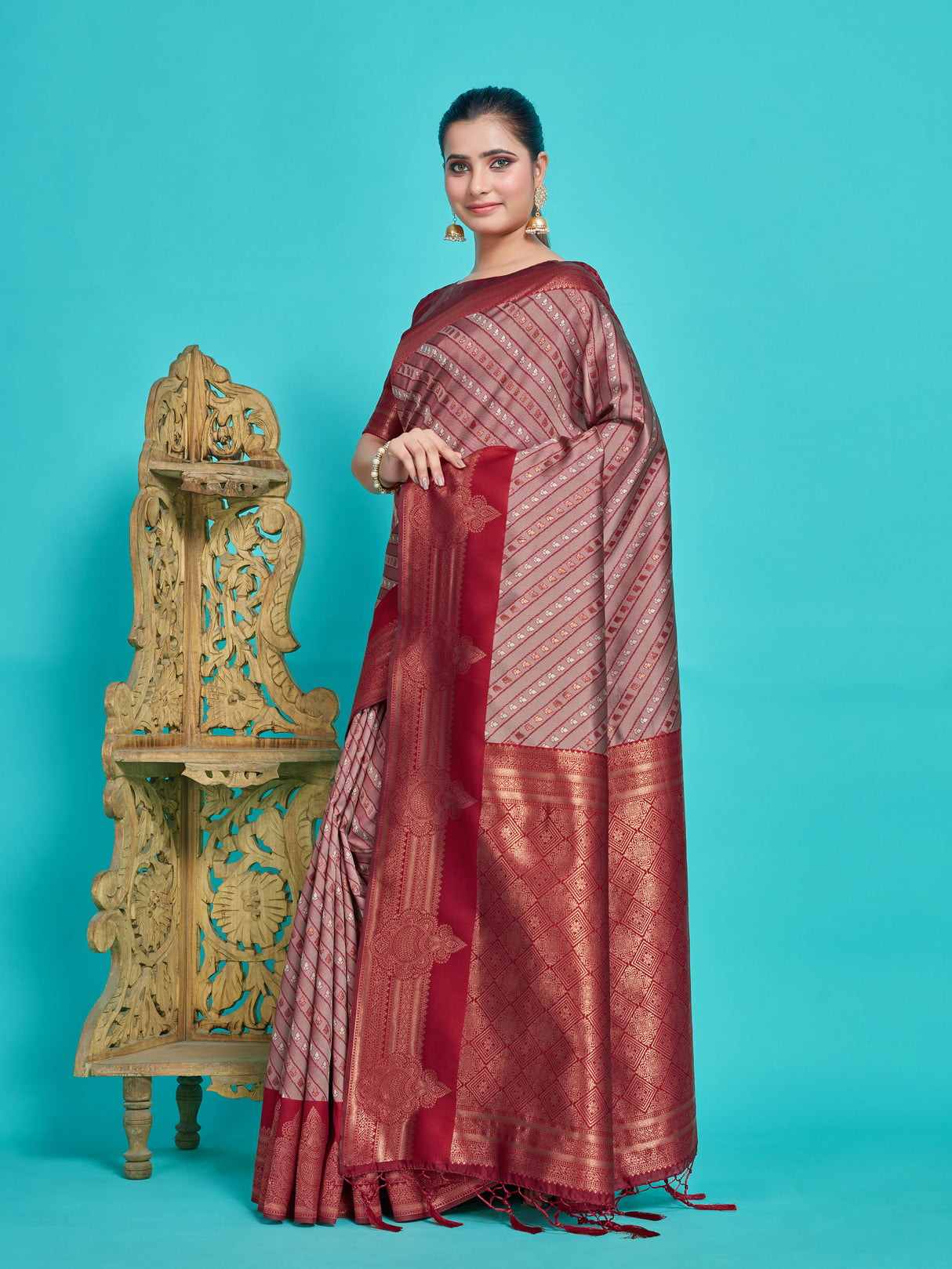 Mimosa Women's Woven Design Kanjivaram Style Art Silk Saree With Blouse Piece : SA00001252MRFREE