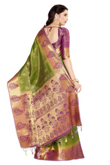 Mimosa Womens Art Silk Saree Kanjivaram Olive Color