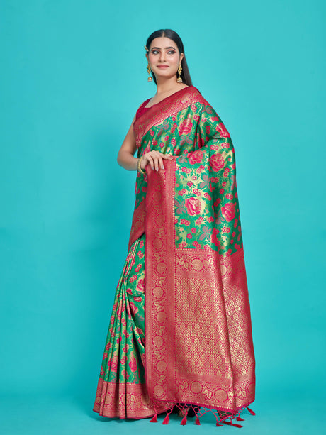 Mimosa Women's Woven Design Kanjivaram Style Art Silk Saree With Blouse Piece : SA00001335GRNFREE