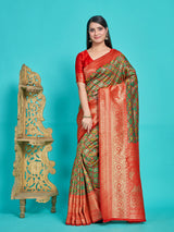 Mimosa Women's Woven Design Patola Style Art Silk Saree With Blouse Piece : SA00001345GRNFREE