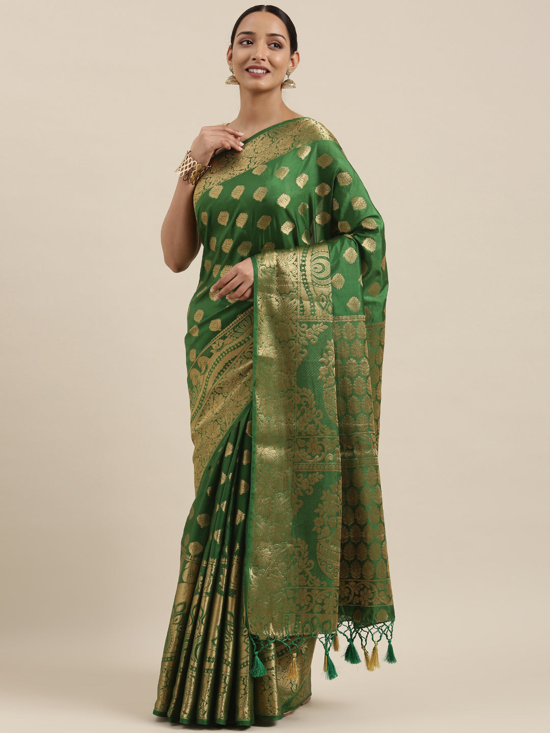 Mimosa Womens Art Silk Saree Kanjivaram BGreen Color