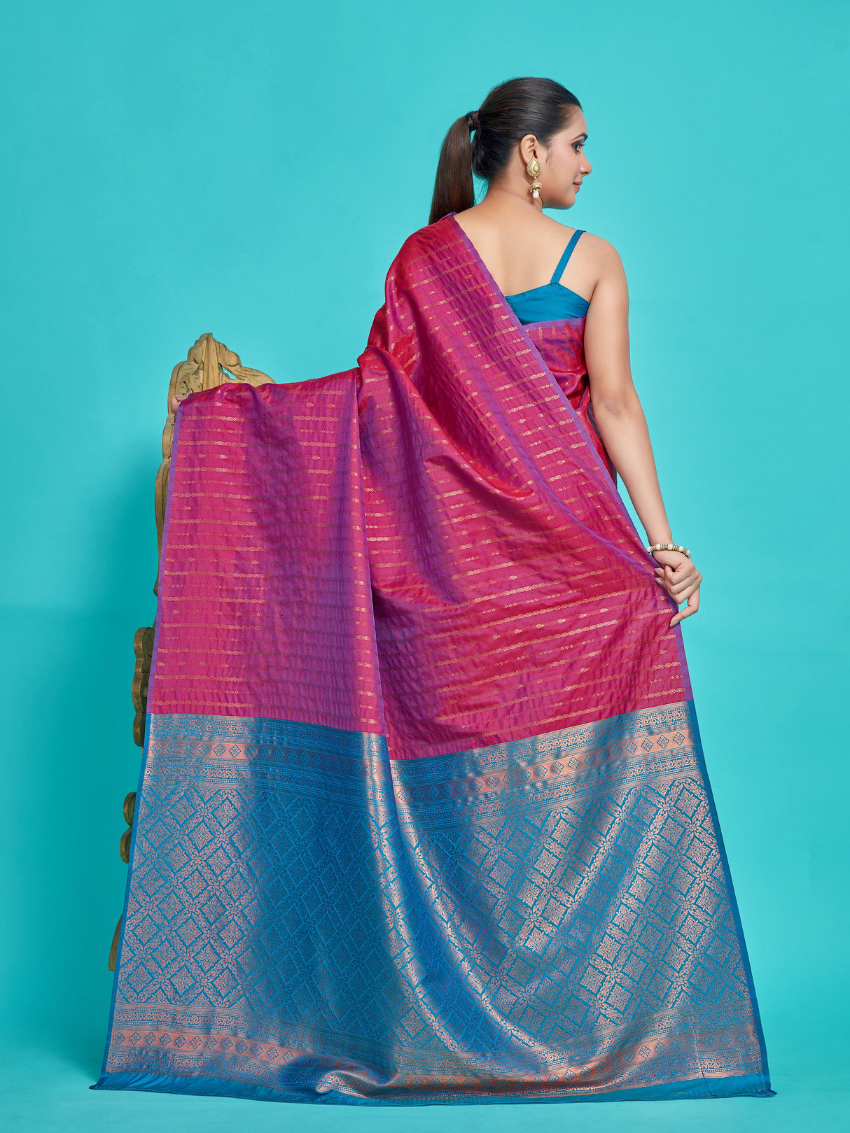 Mimosa Women's Woven Design Kanjivaram Style Art Silk Saree With Blouse Piece : SA00001374MJFREE