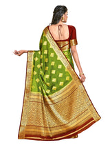 Mimosa Womens Crepe Saree Mysore Silk Olive Color