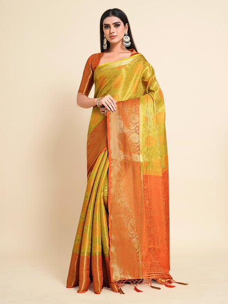 Mimosa Womens Art Silk Saree Kanjivaram Yellow Color