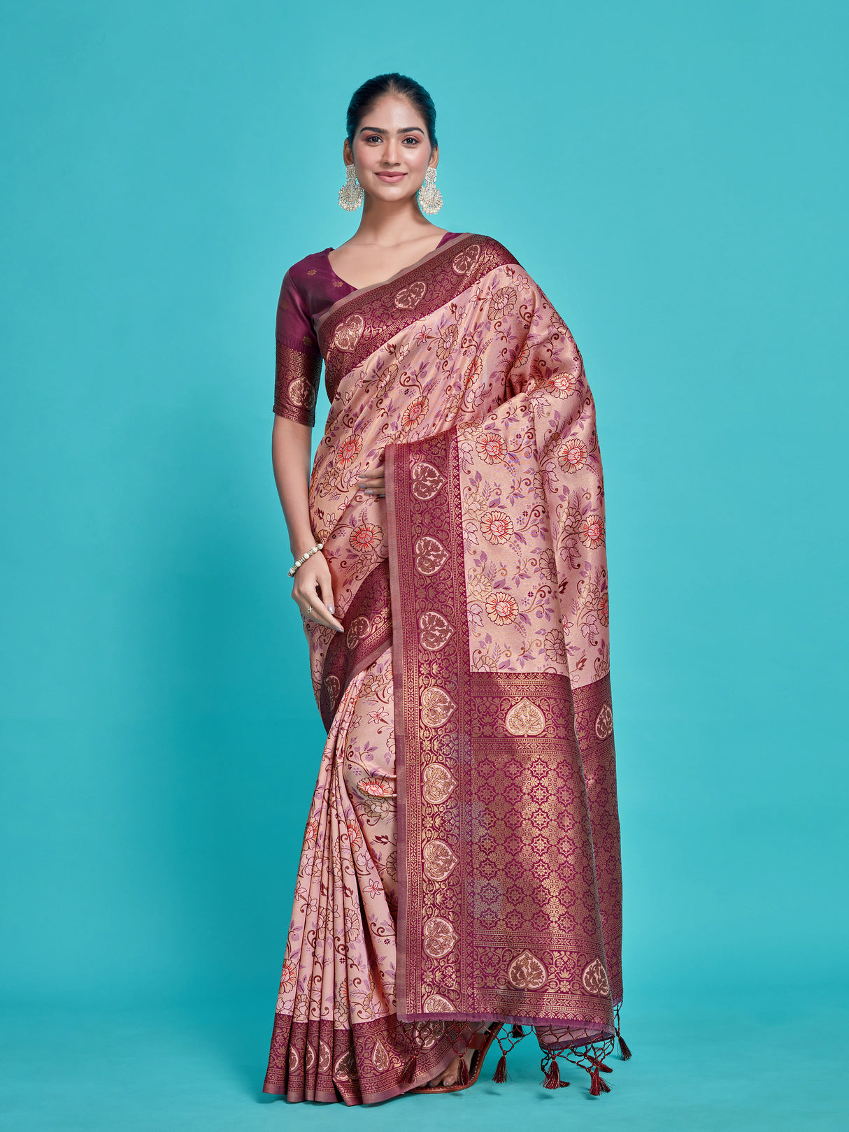 Mimosa Women's Woven Design Kanjivaram Style Art Silk Saree With Blouse Piece : SA00001251PNKFREE