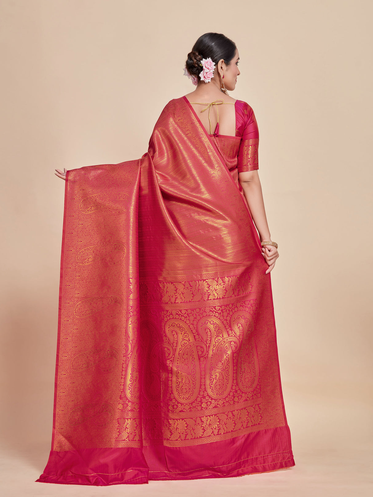 Mimosa Women's Woven Design Kanjivaram Style Art Silk Saree With Blouse Piece : SA00001376RNFREE