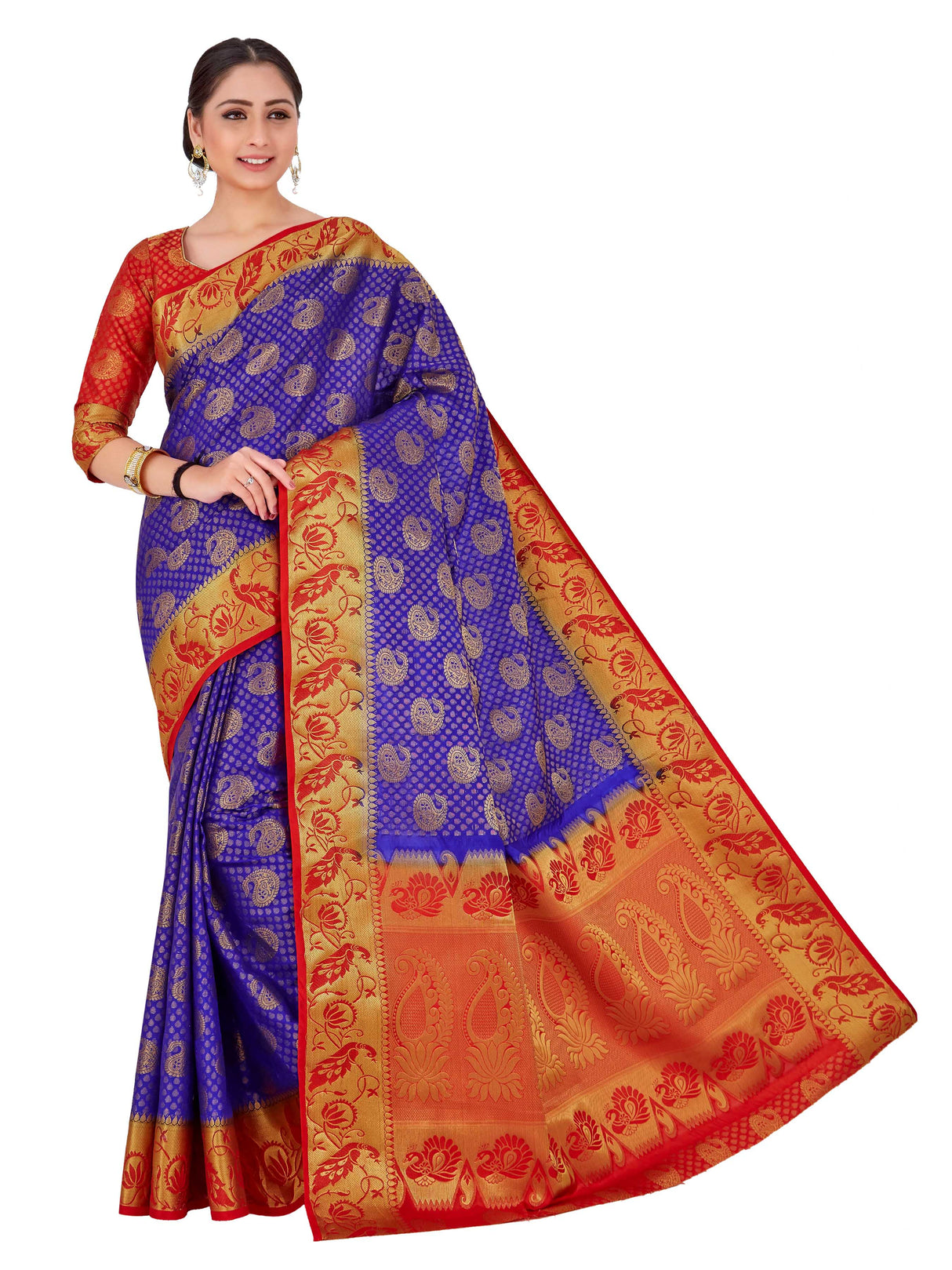 Mimosa Womens Art Silk Saree Kanjivaram Royal Blue Color