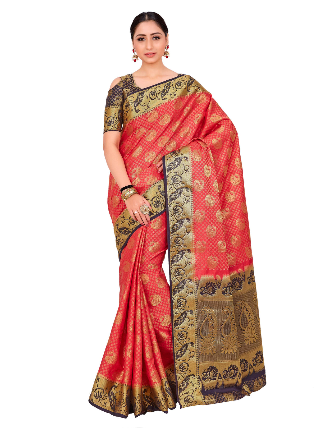 Mimosa Womens Art Silk Saree Kanjivaram Strawberry Color