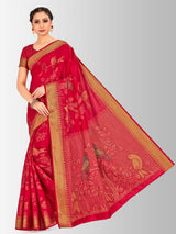 Mimosa Womens Art Silk Saree Kanjivaram Red Color