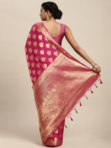 Mimosa Womens Crepe Saree Mysore Silk Rani Color