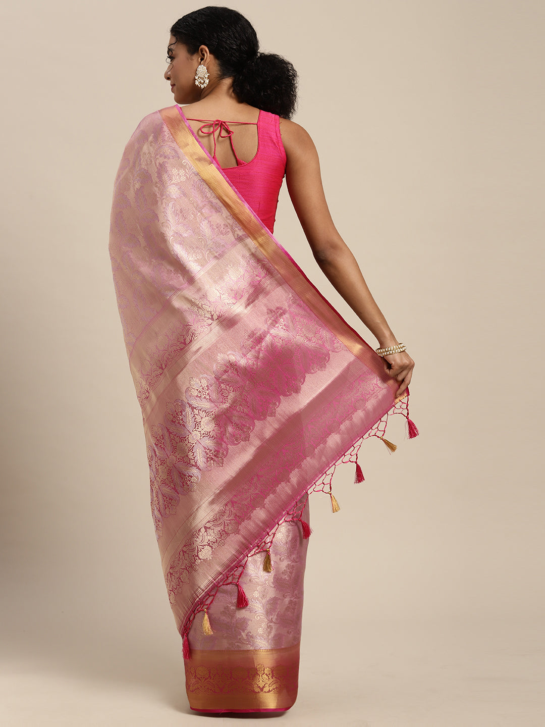 Mimosa Womens Art Silk Saree Kanjivaram Pink Color